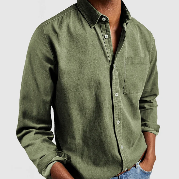 Pascal - Men's Mid-Weight Denim Button-Down Shirt - Green