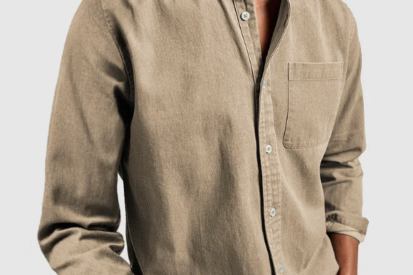 Pascal - Men's Mid-Weight Denim Button-Down Shirt - Beige