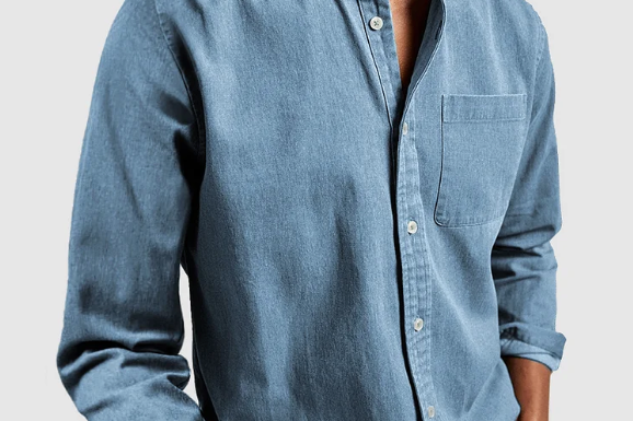 Pascal - Men's Mid-Weight Denim Button-Down Shirt - Light Blue