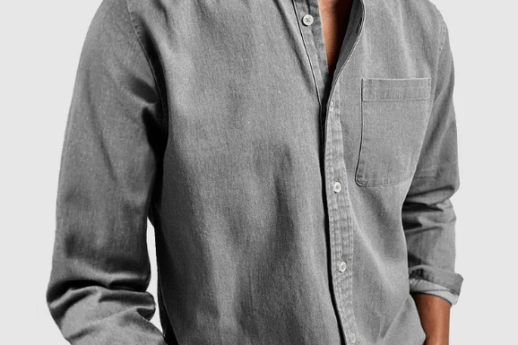 Pascal - Men's Mid-Weight Denim Button-Down Shirt - Grey