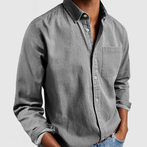 Pascal - Men's Mid-Weight Denim Button-Down Shirt - Grey