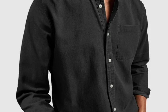 Pascal - Men's Mid-Weight Denim Button-Down Shirt - Black