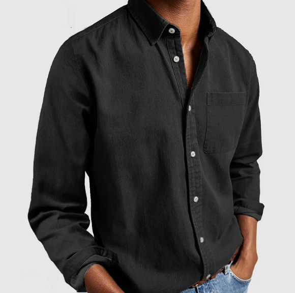 Pascal - Men's Mid-Weight Denim Button-Down Shirt - Black