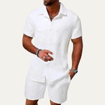 Paul - Men's Printed Shirt and Shorts Beach Set - White