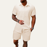 Paul - Men's Printed Shirt and Shorts Beach Set - Apricot