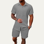 Paul - Men's Printed Shirt and Shorts Beach Set - Gray