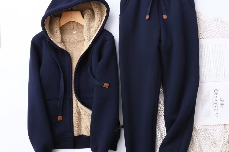 Peigi - Women's Winter Hoodie and Jogger Set - Blue