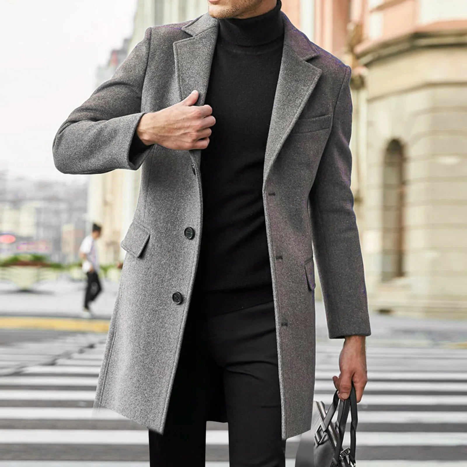 Percival - Men's Tailored Wool-Blend Winter Overcoat - Grey