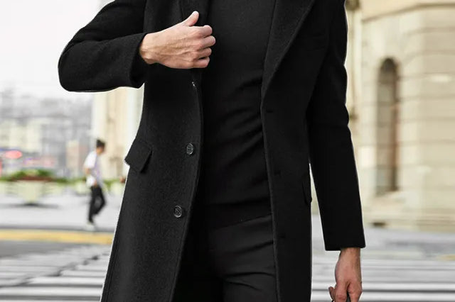 Percival - Men's Tailored Wool-Blend Winter Overcoat - Black
