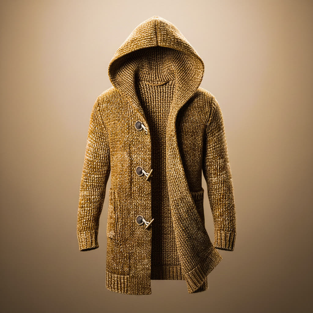 Peregrine - Men's Wool-Blend Knit Hooded Cardigan - Cognac Brown