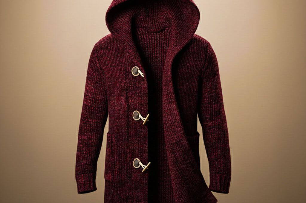 Peregrine - Men's Wool-Blend Knit Hooded Cardigan - Crimson Red