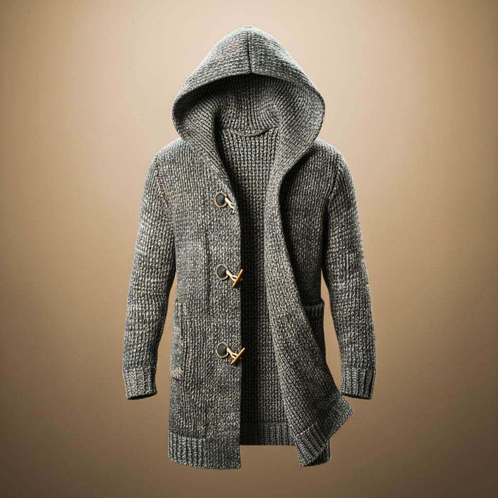 Peregrine - Men's Wool-Blend Knit Hooded Cardigan - Slate Grey
