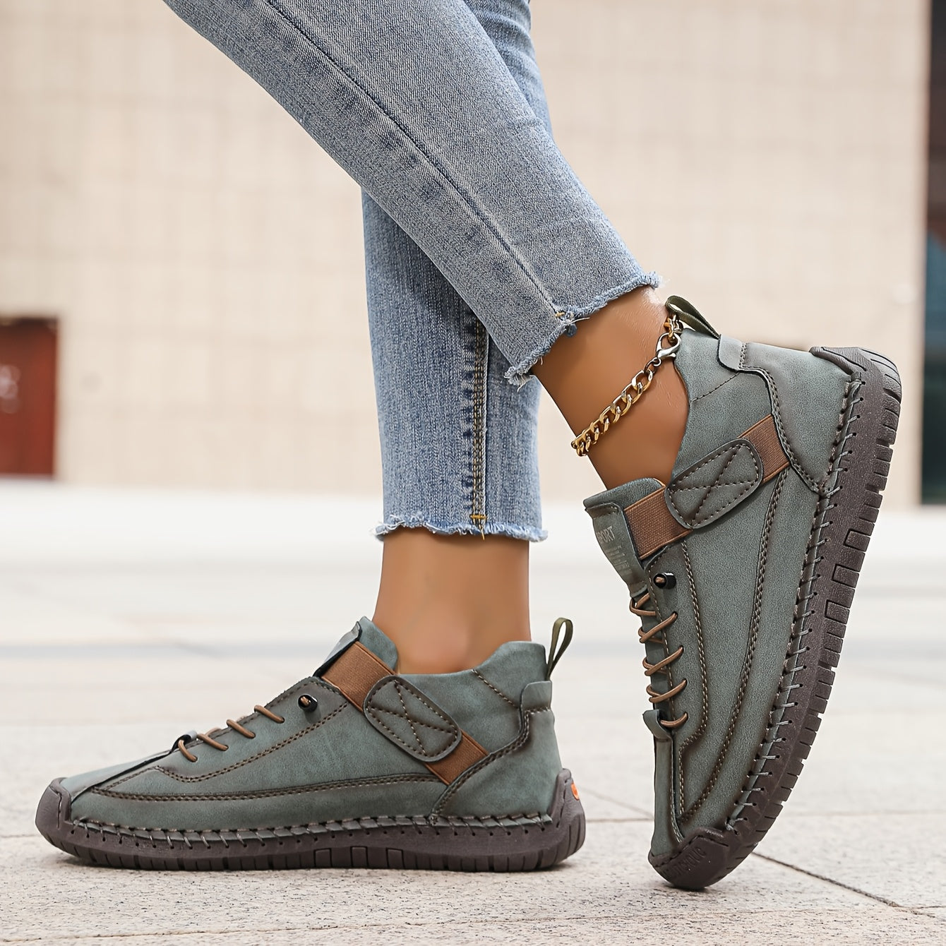 Perrine - Women's Suede and Leather Lace-Up Ankle Sneakers