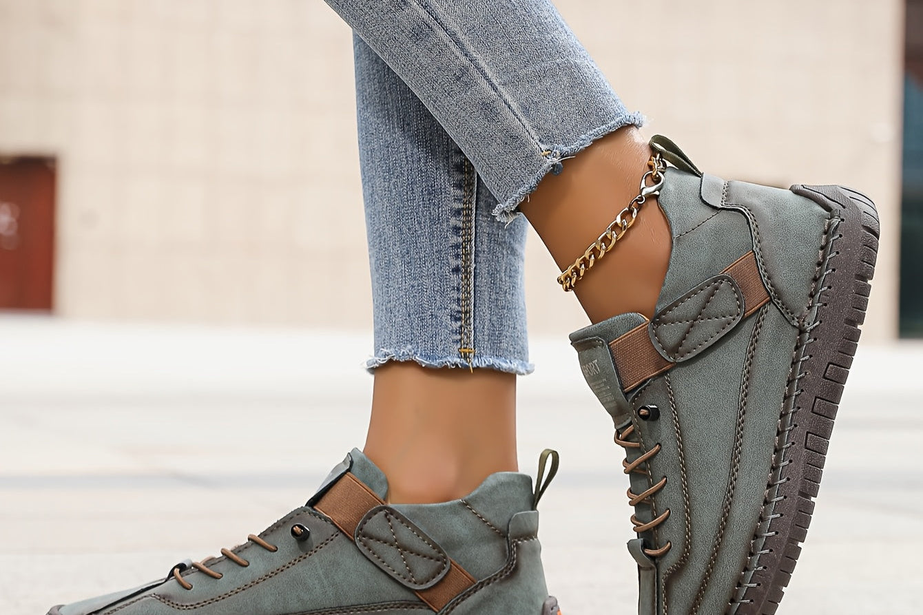 Perrine - Women's Suede and Leather Lace-Up Ankle Sneakers