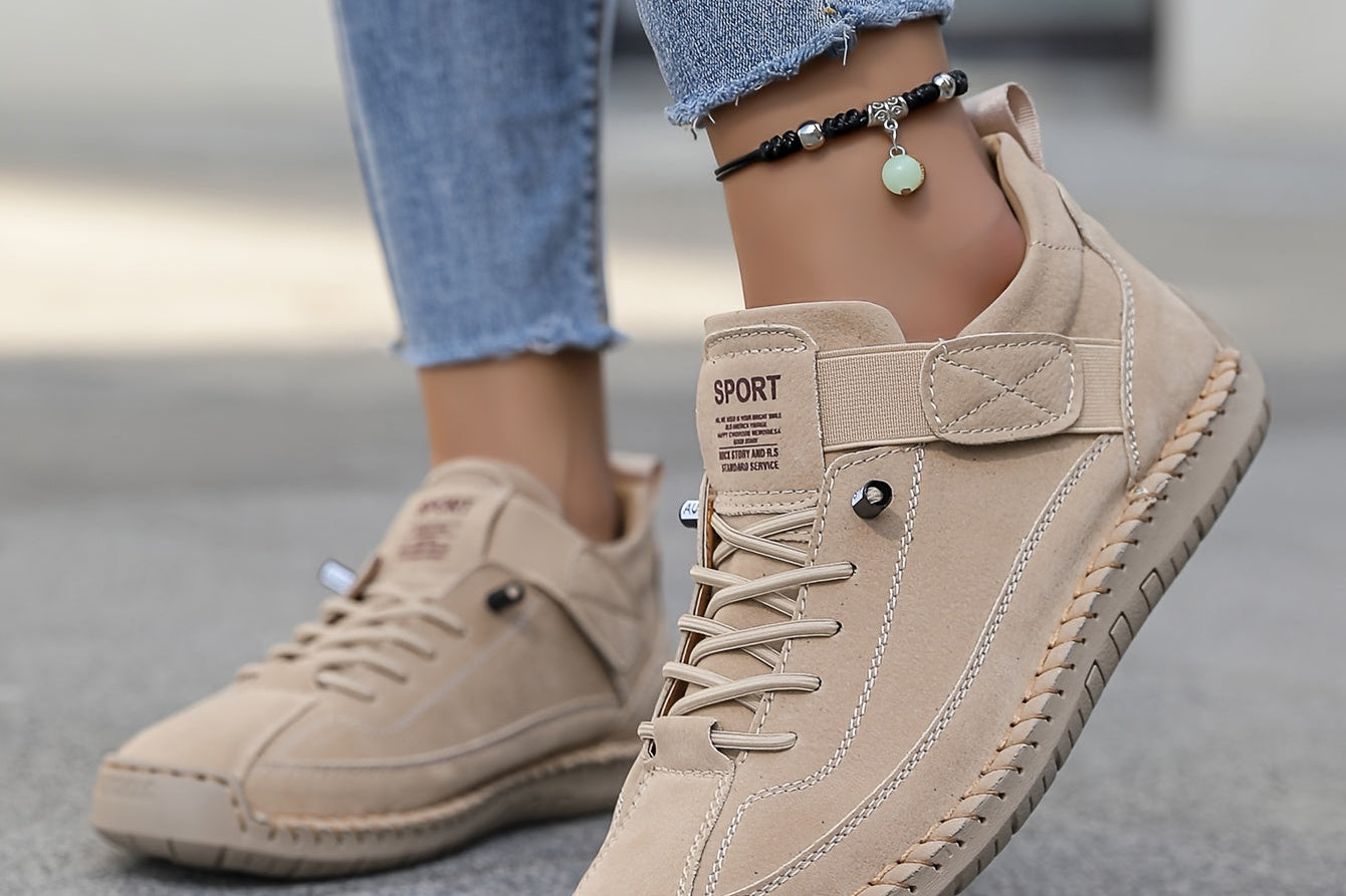Perrine - Women's Suede and Leather Lace-Up Ankle Sneakers - Beige