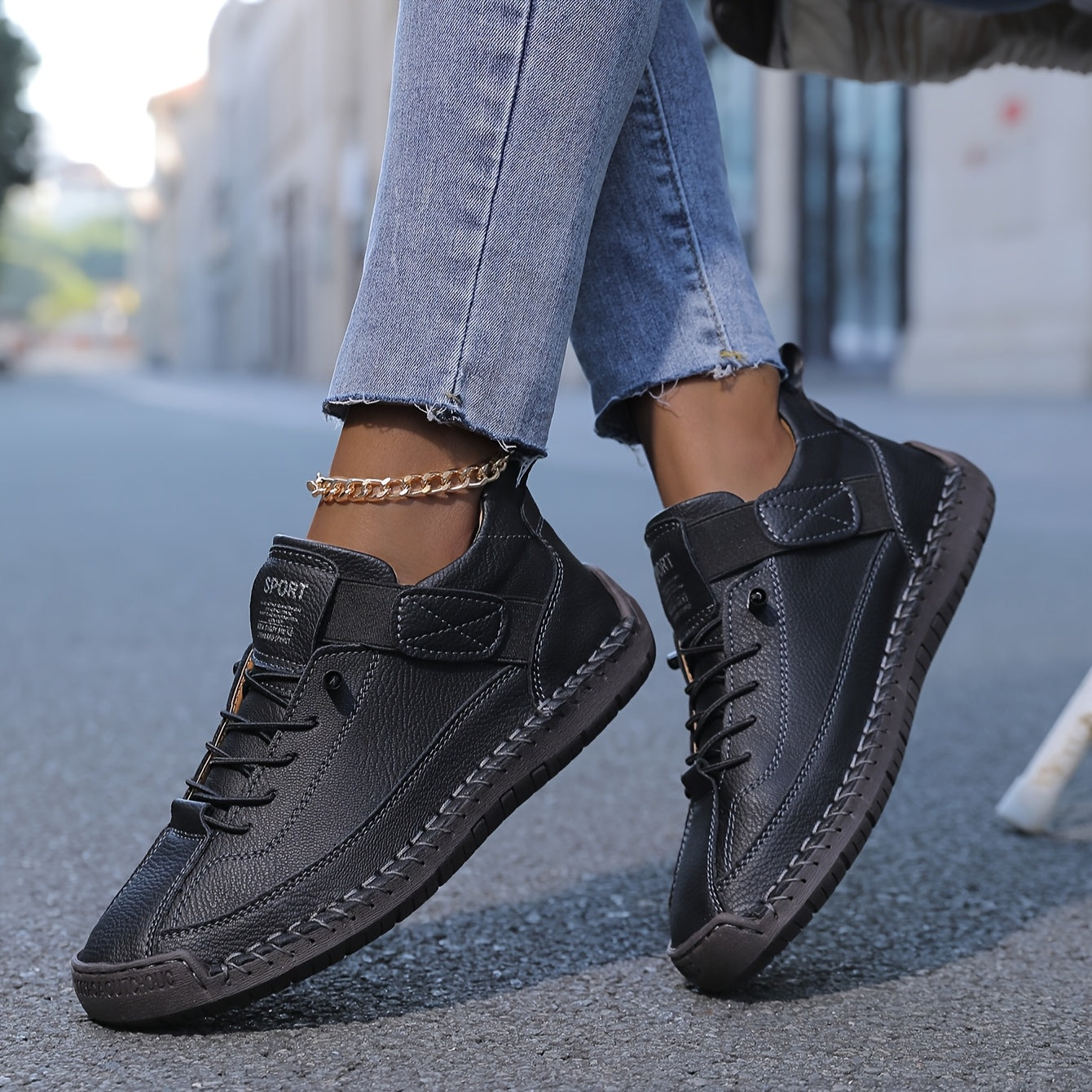 Perrine - Women's Suede and Leather Lace-Up Ankle Sneakers - Black