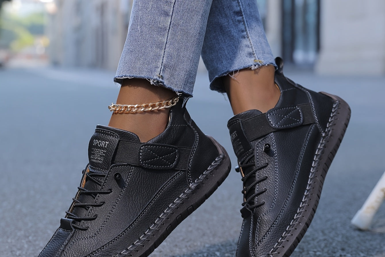 Perrine - Women's Suede and Leather Lace-Up Ankle Sneakers - Black