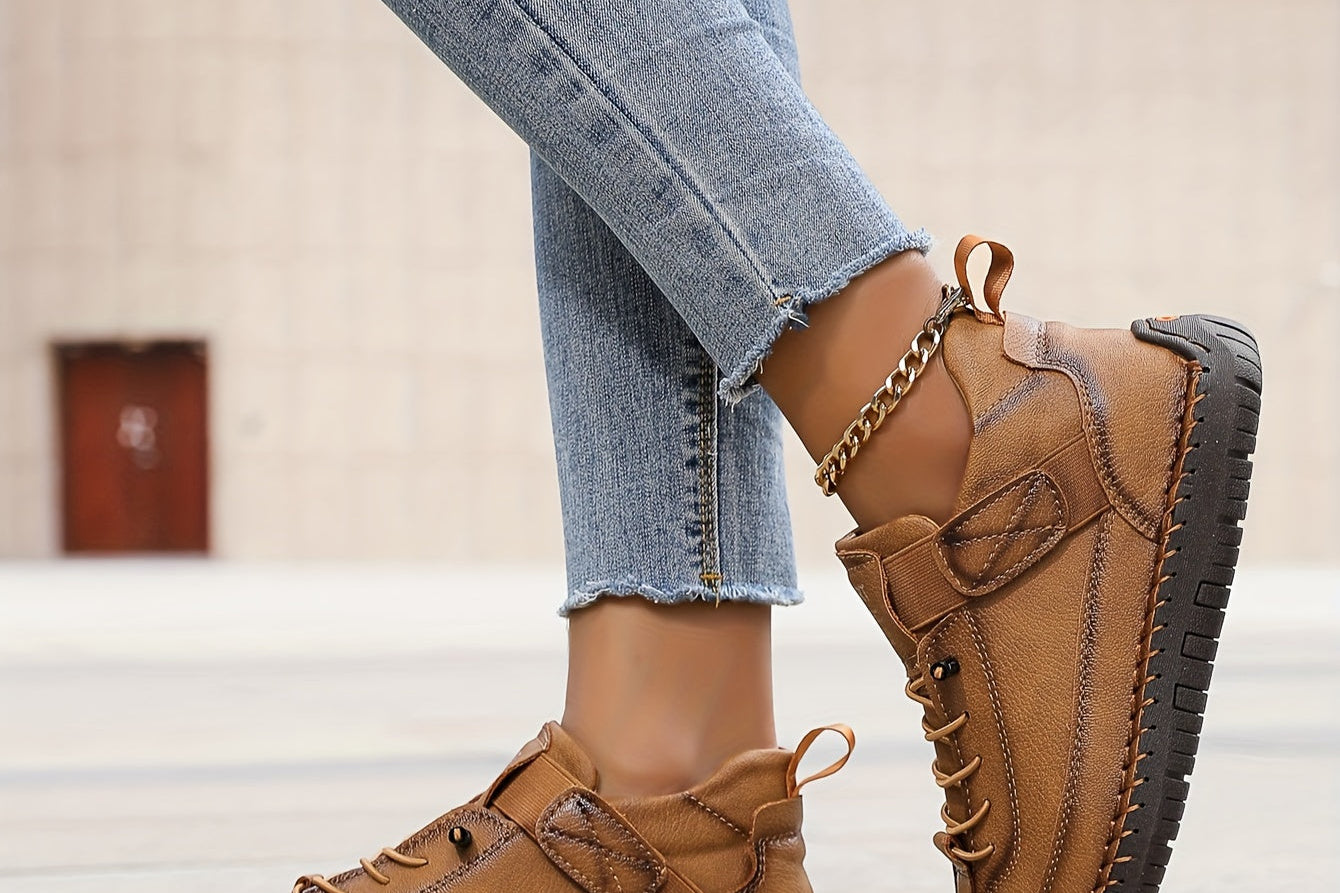 Perrine - Women's Suede and Leather Lace-Up Ankle Sneakers - Brown