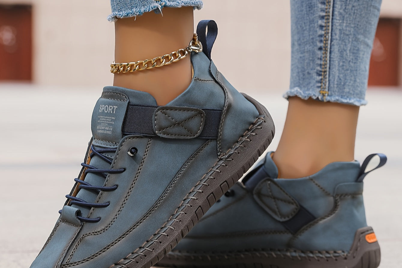 Perrine - Women's Suede and Leather Lace-Up Ankle Sneakers - Navy Blue