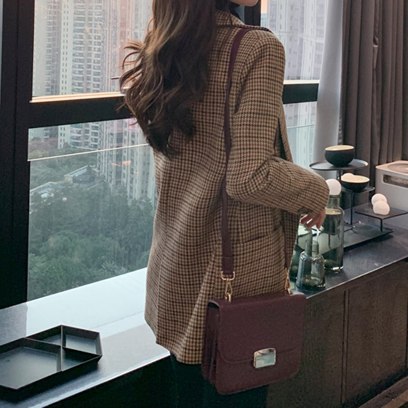 Women's houndstooth blazer, back view