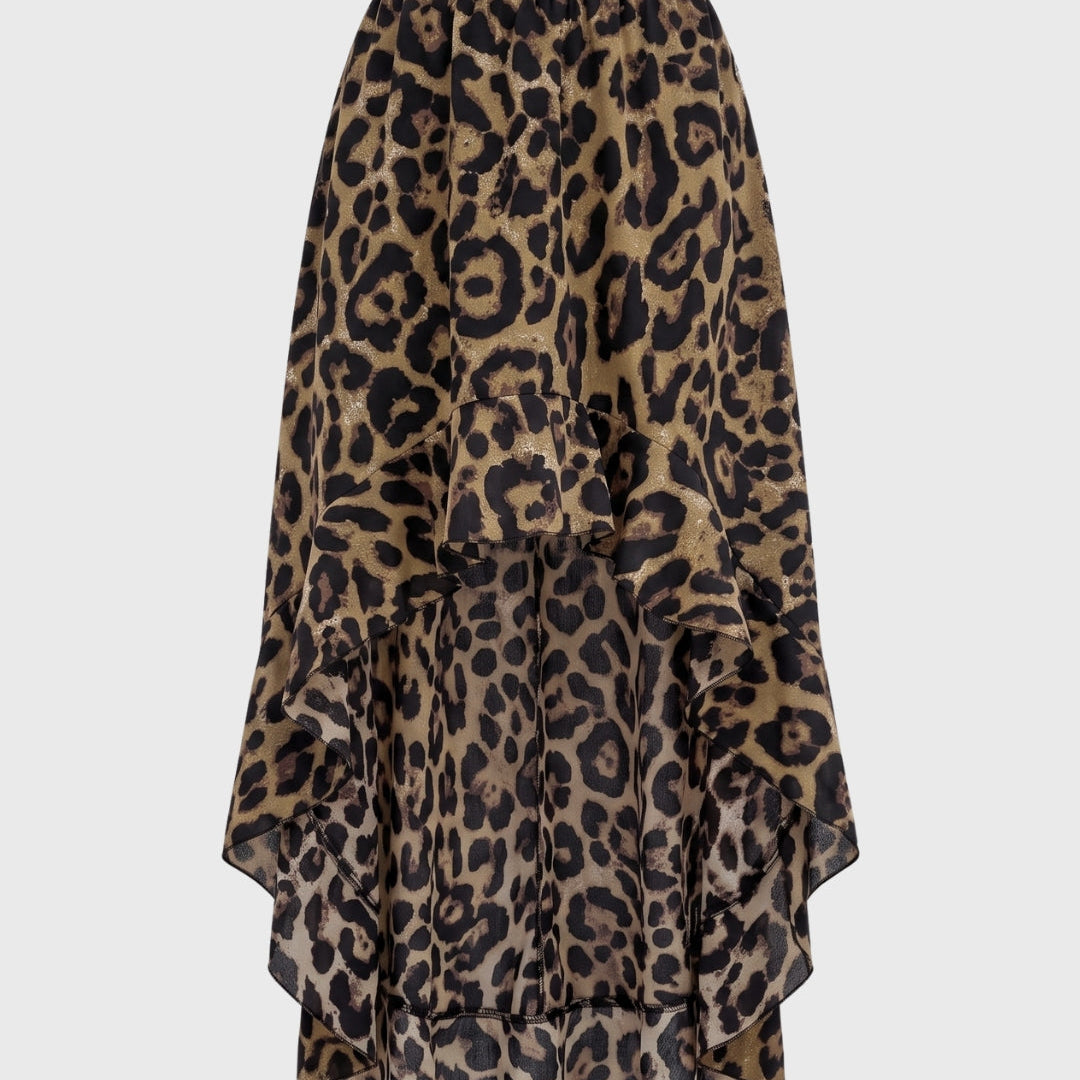 Asymmetric Hem Print Midi Skirt