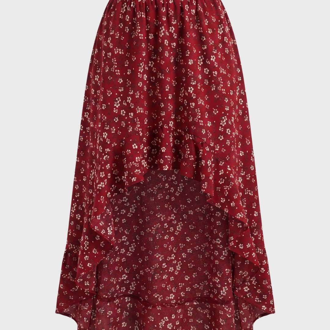 Asymmetric Hem Print Midi Skirt