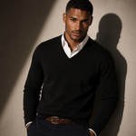 Quentin - Men's Cashmere-Blend V-Neck Jumper - Black