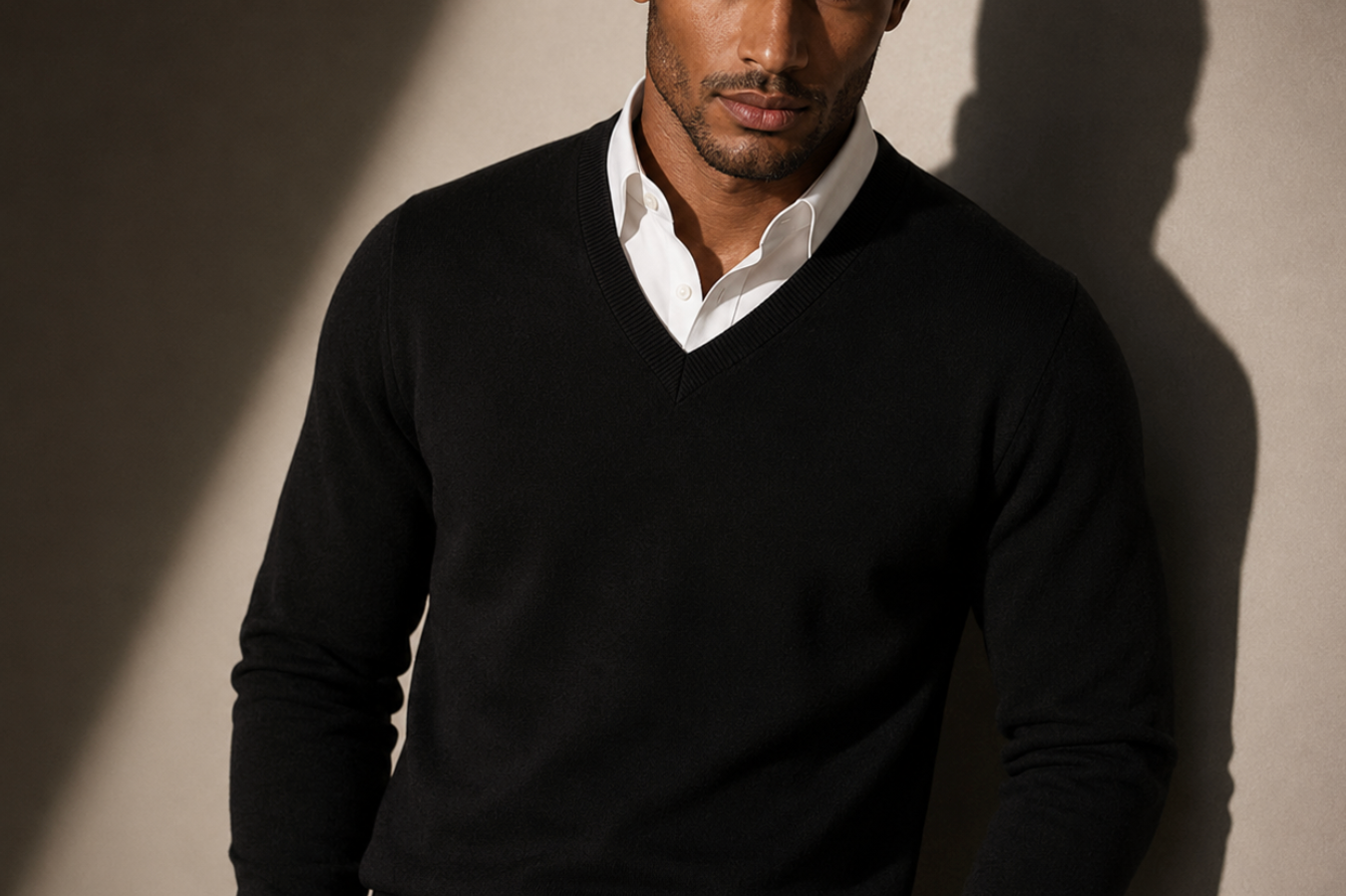 Quentin - Men's Cashmere-Blend V-Neck Jumper - Black