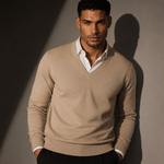 Quentin - Men's Cashmere-Blend V-Neck Jumper - Beige