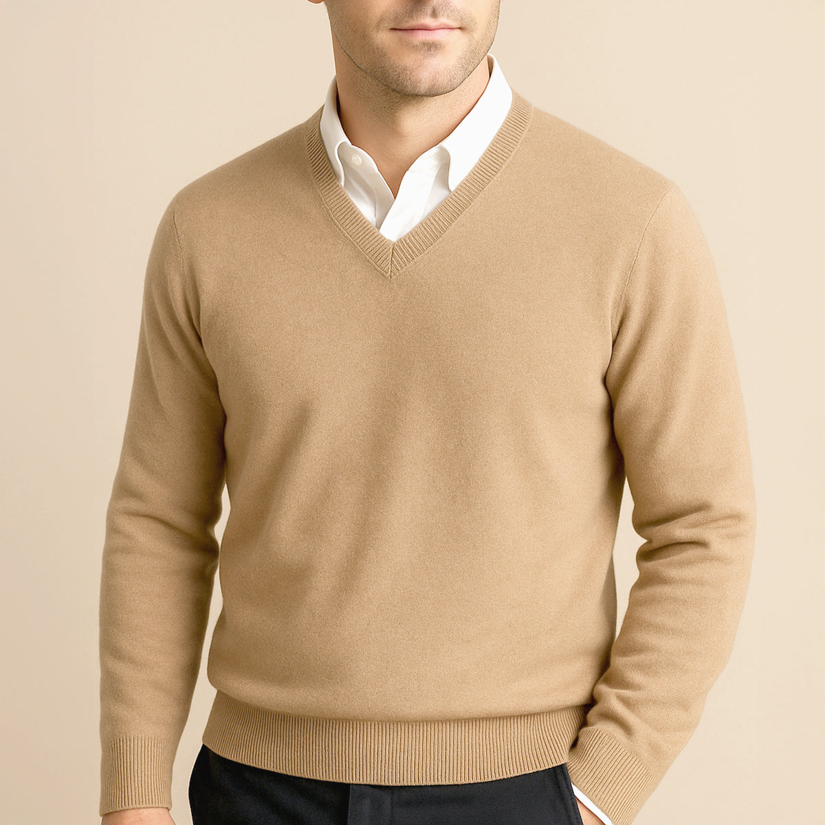 Quentin - Men's Cashmere-Blend V-Neck Jumper