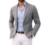 Quincy - Men's Knit Blazer with Notch Lapels and Patch Pockets - Silver