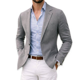 Quincy - Men's Knit Blazer with Notch Lapels and Patch Pockets - Silver