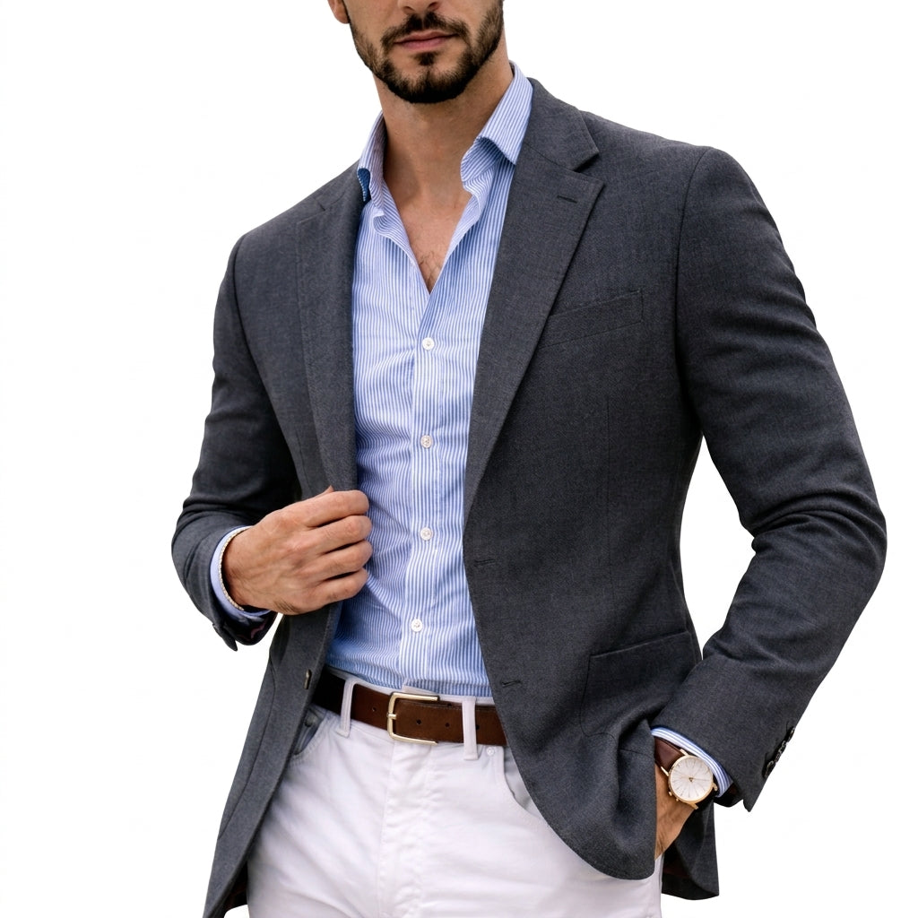 Quincy - Men's Knit Blazer with Notch Lapels and Patch Pockets - Gray