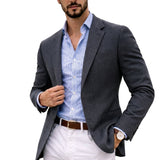 Quincy - Men's Knit Blazer with Notch Lapels and Patch Pockets - Gray