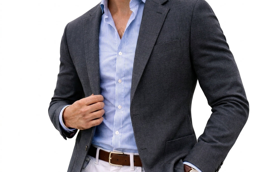 Quincy - Men's Knit Blazer with Notch Lapels and Patch Pockets - Gray