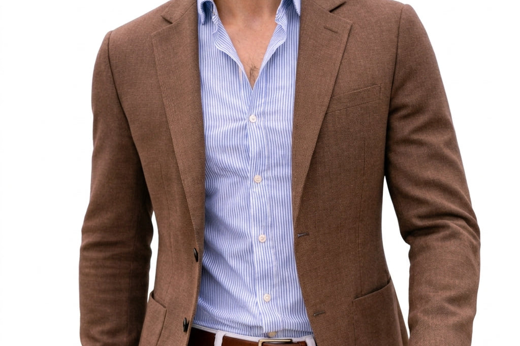 Quincy - Men's Knit Blazer with Notch Lapels and Patch Pockets - Brown