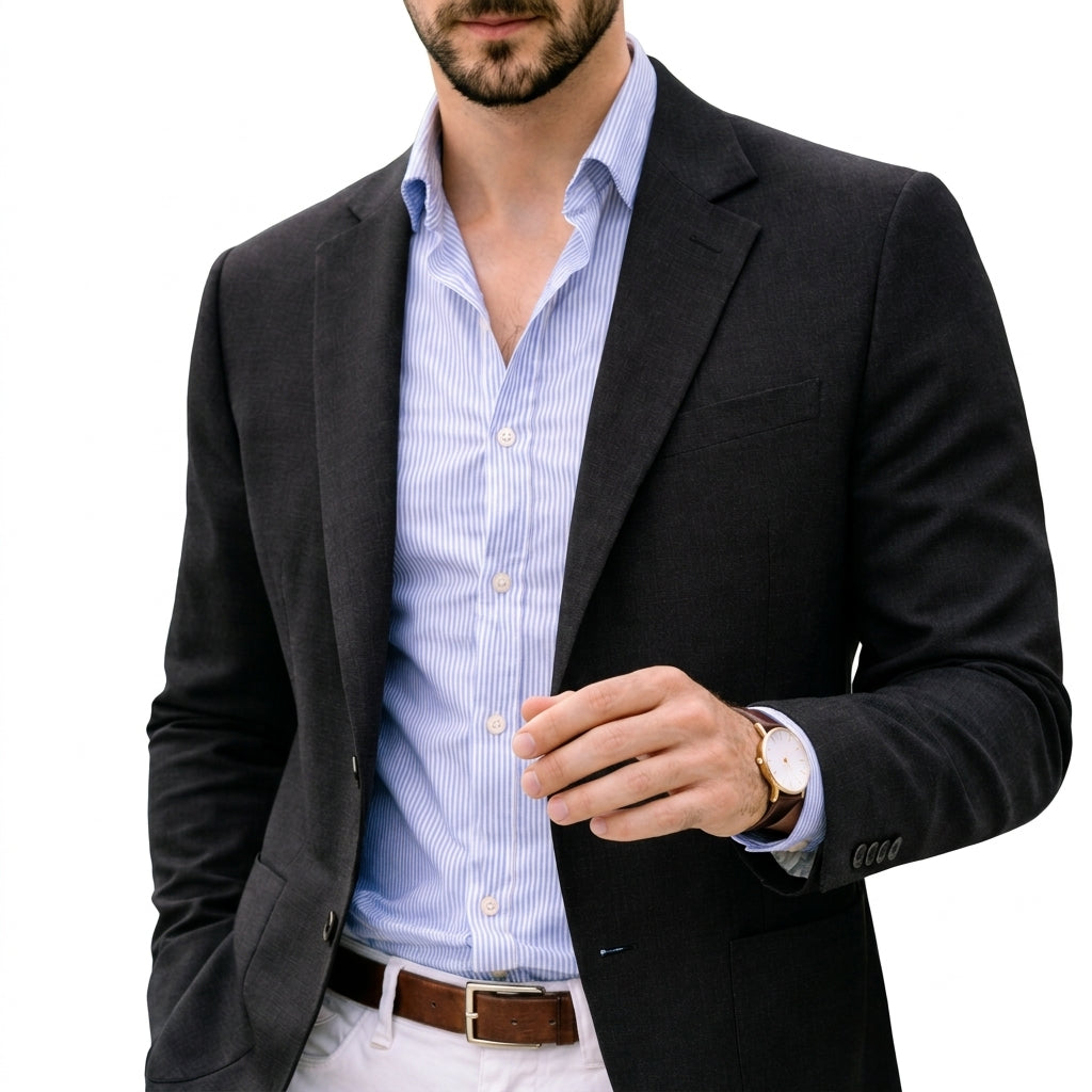 Quincy - Men's Knit Blazer with Notch Lapels and Patch Pockets - Black