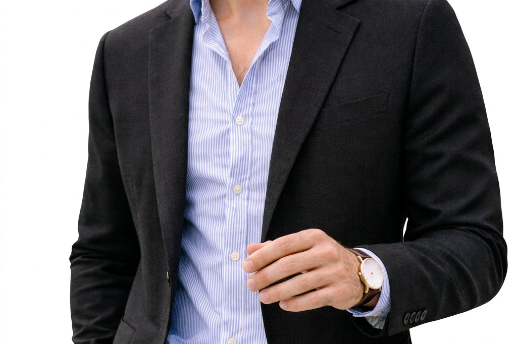 Quincy - Men's Knit Blazer with Notch Lapels and Patch Pockets - Black