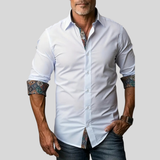 Rafe - Men's Tailored Button-Up Shirt with Contrast Collar and Cuffs - White