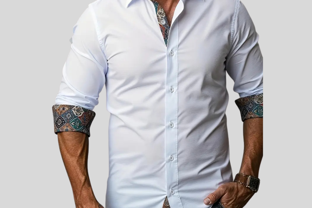 Rafe - Men's Tailored Button-Up Shirt with Contrast Collar and Cuffs - White
