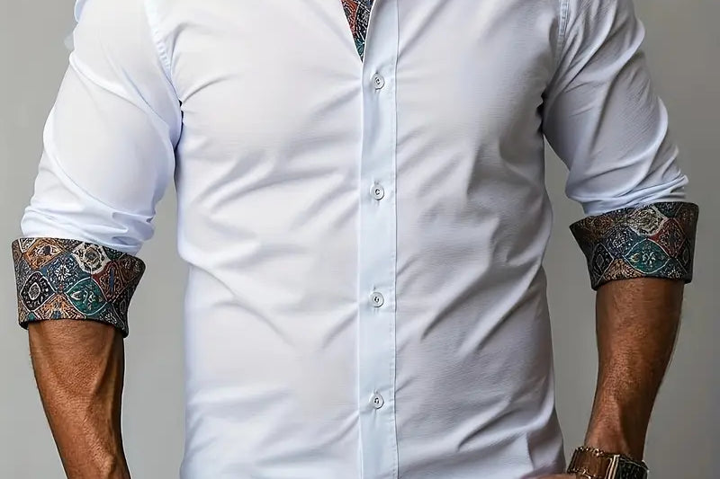 Rafe - Men's Tailored Button-Up Shirt with Contrast Collar and Cuffs