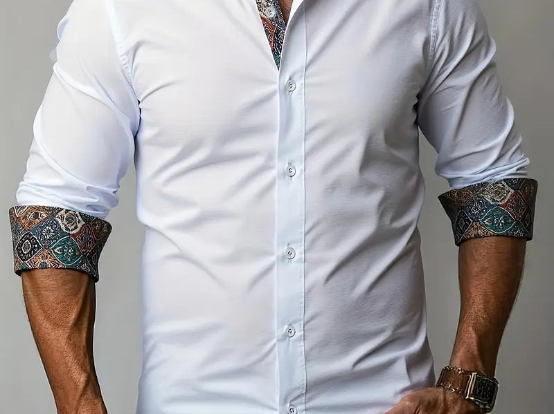 Rafe - Men's Tailored Button-Up Shirt with Contrast Collar and Cuffs