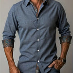 Rafe - Men's Tailored Button-Up Shirt with Contrast Collar and Cuffs - Gray