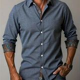 Rafe - Men's Tailored Button-Up Shirt with Contrast Collar and Cuffs - Gray