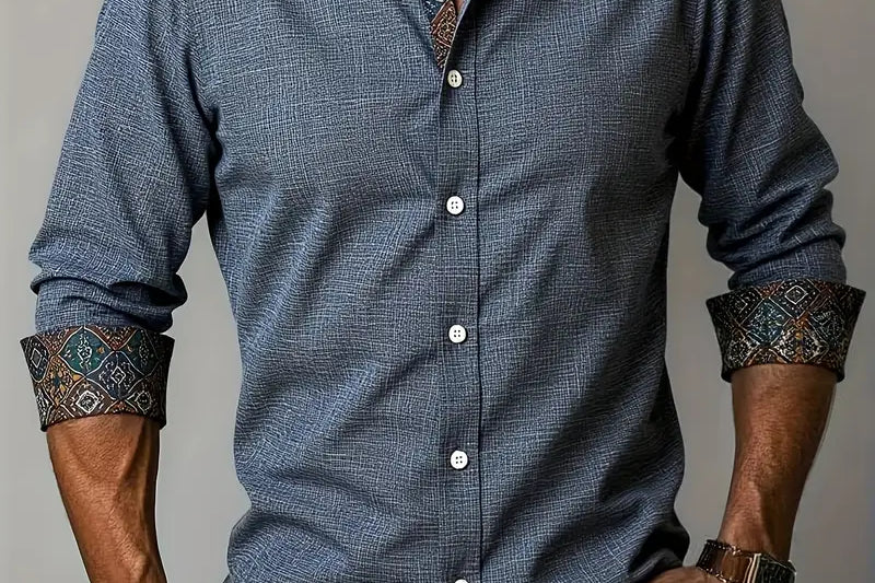 Rafe - Men's Tailored Button-Up Shirt with Contrast Collar and Cuffs - Gray