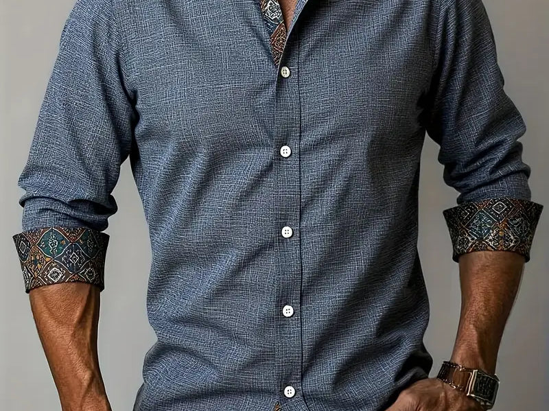 Rafe - Men's Tailored Button-Up Shirt with Contrast Collar and Cuffs - Gray