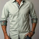 Rafe - Men's Tailored Button-Up Shirt with Contrast Collar and Cuffs - Green