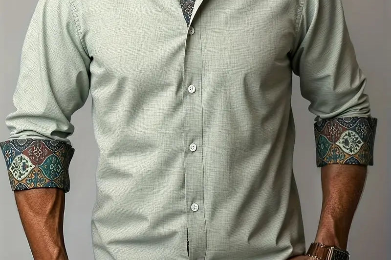 Rafe - Men's Tailored Button-Up Shirt with Contrast Collar and Cuffs - Green