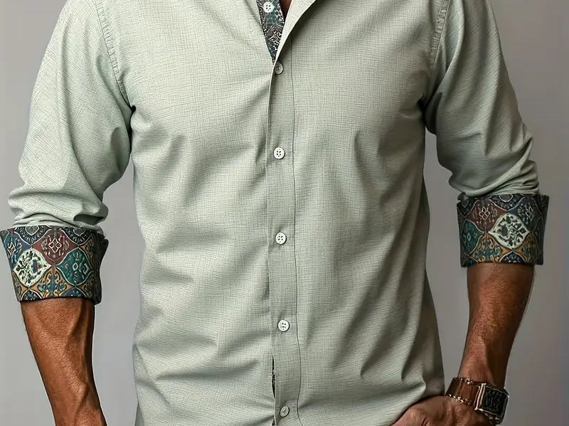 Rafe - Men's Tailored Button-Up Shirt with Contrast Collar and Cuffs - Green