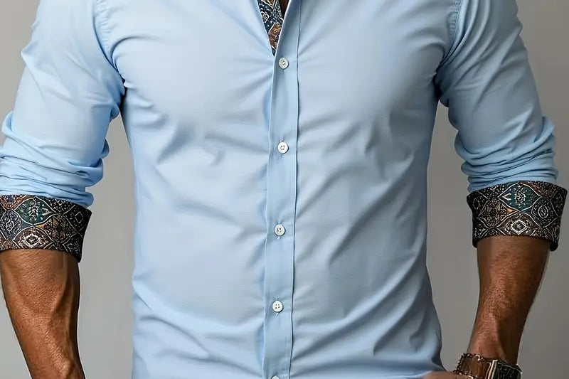 Rafe - Men's Tailored Button-Up Shirt with Contrast Collar and Cuffs - Light Blue